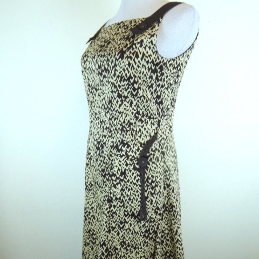 Lanvin Collection black tan v print sleeveless dress midi 38 4-6